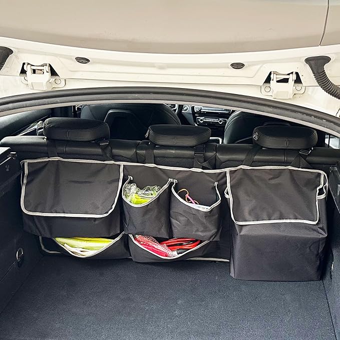 Car Backseat Trunk Organizer Hanging Bag, Car Interior Storage Organizer Accessories with 6 Nylon Fabric Pockets,Offer Enough Storage Space and Save More Storage Space for SUV,Jeep,MPV