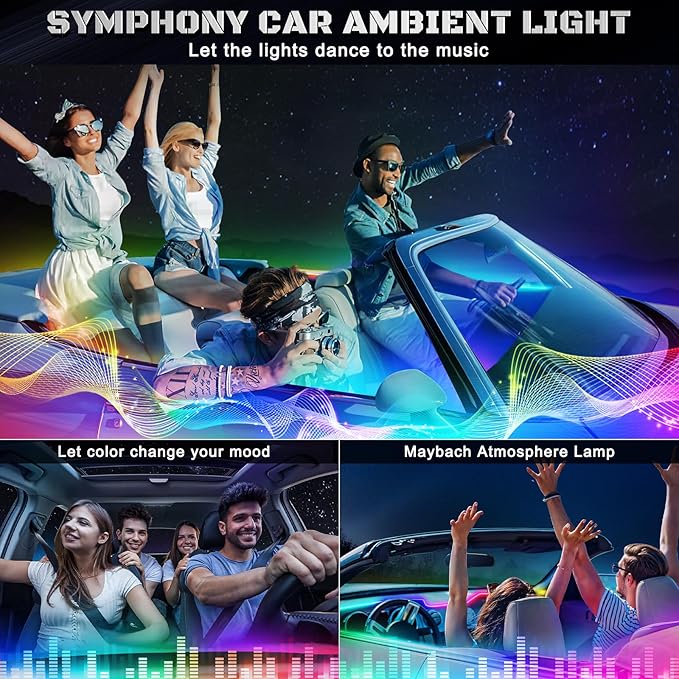 Dreamcolor Acrylic Interior Car LED Strip Light with Wireless APP, Dual Zone RGB 18 in 1 with 175 inches 593 LEDs Fiber Optic Neon Strip Lights for Car, Music Sync Neon Car Ambient Lighting Kits