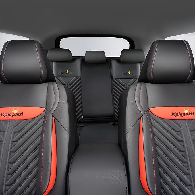 PU Leather Car Seat Covers Full Set – Waterproof seat Cover for Cars，3D Foam Support Automotive seat Covers ，Airbag Compatible, Universal Fit for Cars SUVs Trucks Sedans（Black/Red）