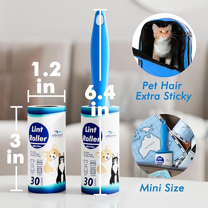 Mini Extra Sticky Lint Rollers for Travel - 150 Sheets Small Sized Portable Lint Removers for Pet Hair and Debris Pickup150, Travel Essentials