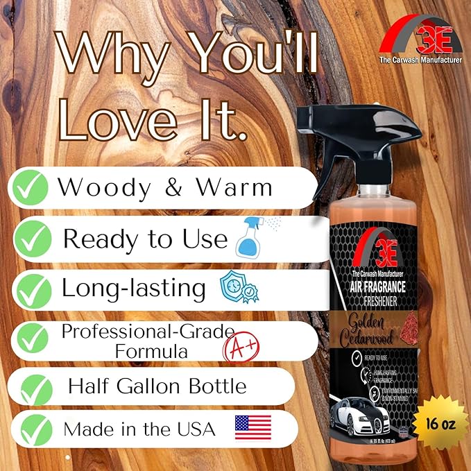 3E Car Air Freshener Premium Cedarwood Scent 16 fl oz – Professional Automotive Air Freshener & Odor Eliminator, Long-Lasting Interior Fragrance for Cars, Trucks, SUVs, RV, Home & Office (CEDARWOOD)