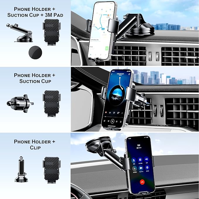 3 in 1 Wireless Car Charger, Phone Holders for Your Car 15W Fast Charging Auto Clamping, Car Phone Mount for iPhone 17 16 15 14 13 Mini Pro Max XR, Samsung Galaxy S25 Ultra S24 S23 S22 S21