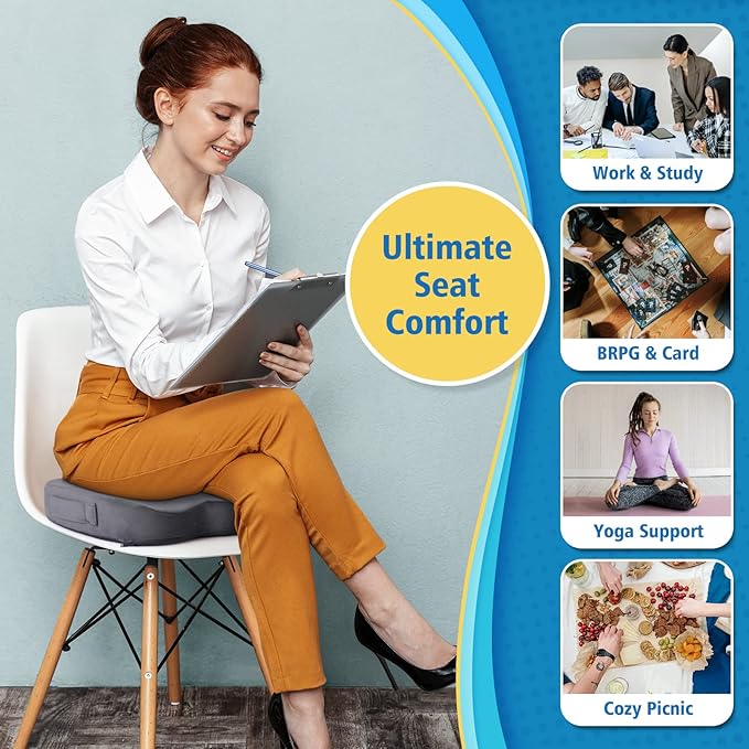 CloudBliss Gel Seat Cushion - Cooling Gel Enhanced, Memory Foam, Ergonomic Seat Cushion for Long Sitting for Office, Game, Car, Airplane (Large, Grey)