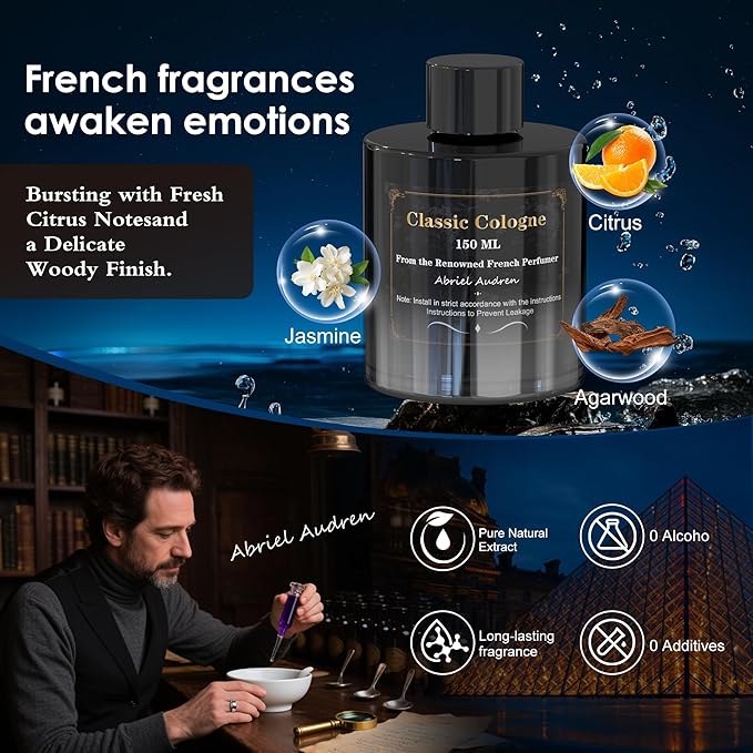 Car Air Freshener, Smart Car Air Freshener, Music-Synced RGB Ambient Lights with Auto On/Off, 150ml, Suitable for Cars, Homes, Offices, Bedrooms (Cologne)