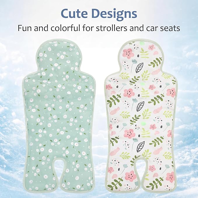 Pinkunn 2 Pcs Gel Car Seat Cooling Pad for Baby Summer Breathable Ice Cushion Multifunctional Ice Stroller Cooler Mat for Stroller Baby Dining Chair Child Safety Seat(Mixed Color,Floral)