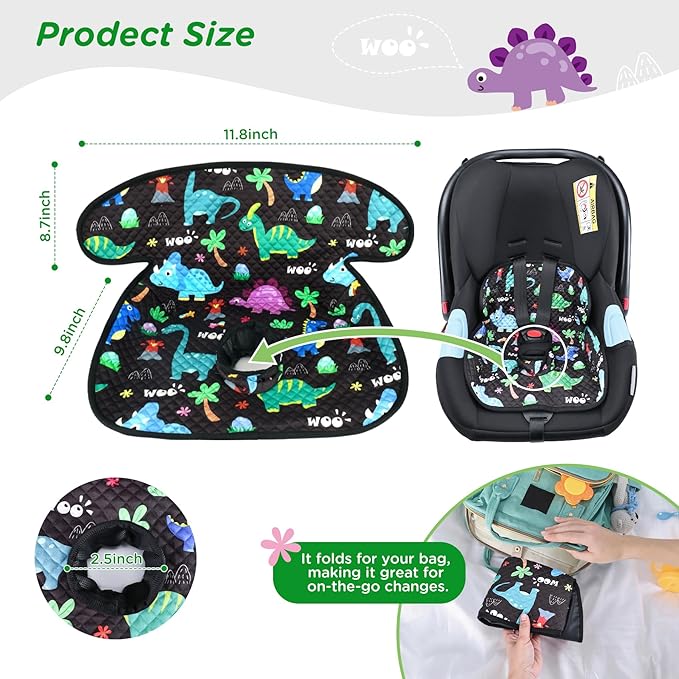 Car Seat Protector for Potty Training, 2 Pack Waterproof Piddle Pad Cover with Anti-Slip Backing, Portable Car Seat Liner for Toddler Baby Safety Carseats & Strollers (Black Dinosaur)