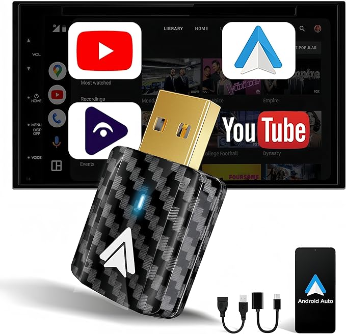 MSXTTLY Mini Android Auto Wireless Adapter - Support YouTube, for Car USB Small Dongle Plug&Play, for Car Models 2017 Above with Wired AndroidAuto, Only for Android Phones Version 11 Above, Gray Black