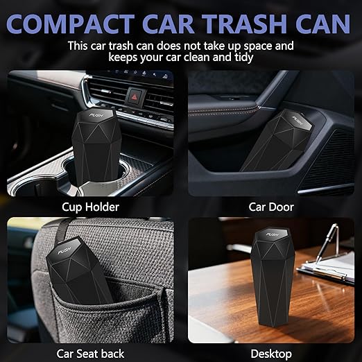Car Trash Can with Lid - 1-Pack, Interior Accessories for Vehicles, Leakproof Garbage Can with 15 Detachable Trash Bags, Multipurpose Organizers and Storage Solutions for Home and Office