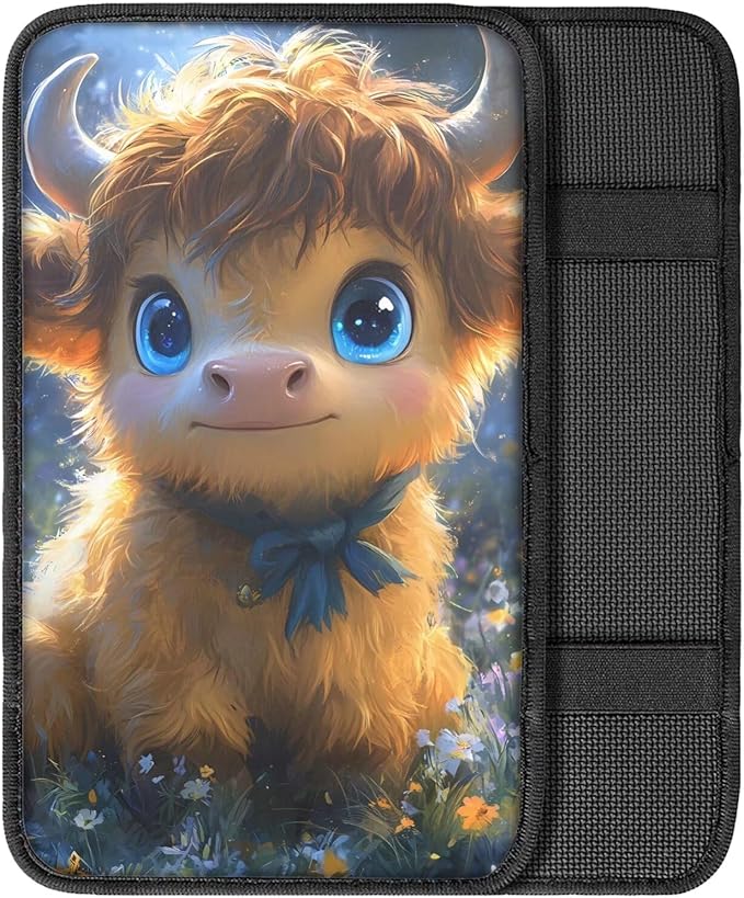 Dreaweet Center Console Cover Cute Highland Cow Car Accessories for Women Girly Universal Car Armrest Cover for Truck SUV Sedan,Soft Comfy Car Arm Rest Cover Pad