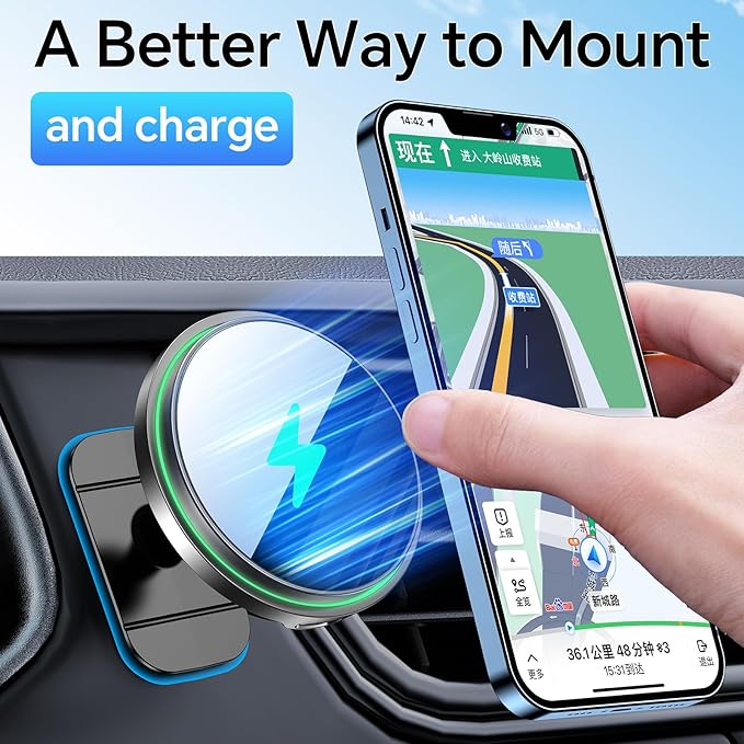 Coolpow for 15W MagSafe Car Mount Charger【Strongest Magnetic】 Magnetic Wireless Cars Charger,Magnetic Phone Holder for Cars,Phone Holders for Your Car Charger for iPhone 17 Pro Max 16 15 14