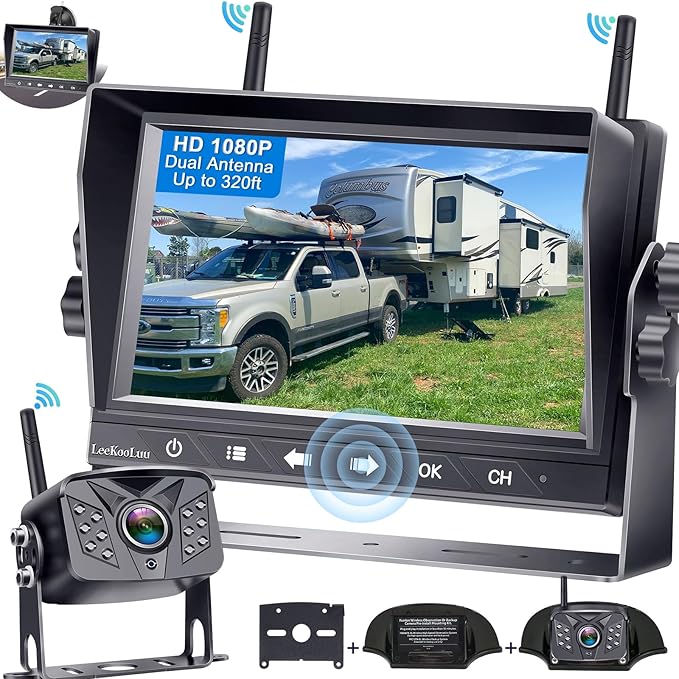 HD 1080P 7 inch RV Wireless Backup Camera: 15-Min Easy Install Clear Night Vision 4 Channels Recording Touch Key Monitor Rear View Camera for Furrion Pre-Wired RVs Travel Trailers Camper Truck