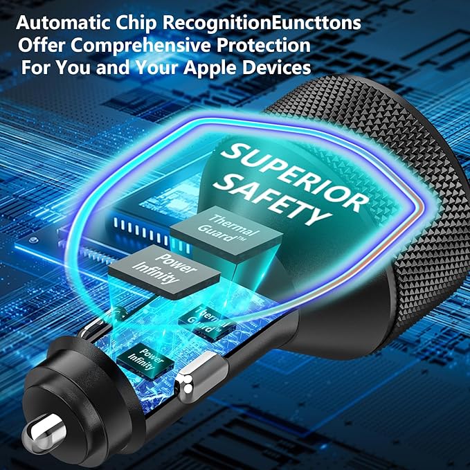 Car Charger USB C, KYOHAYA 90W 4-Port Dual USB-C & USB-A Power Cigarette Lighter Adapter PD/QC Type C Car Charger Fast Charging for iPhone 17 Pro 17 Pro Max 16 15 14 13 12 11/Galaxy S26 S25/Pixel/iPad