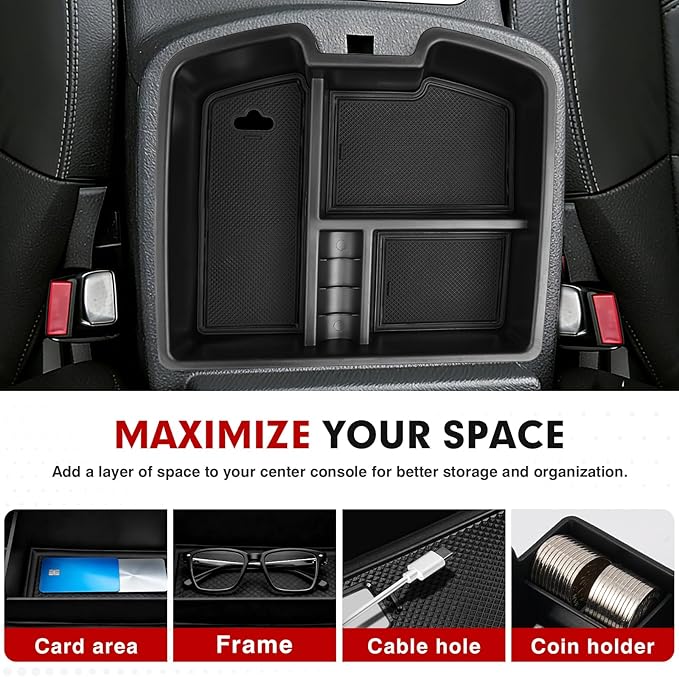 Autorder Center Console Organizer for 2007-2013 Chevrolet Silverado/GMC Sierra 1500 2500 3500 Accessories Armrest Storage Box Secondary Insert Tray with 2 Color Mats