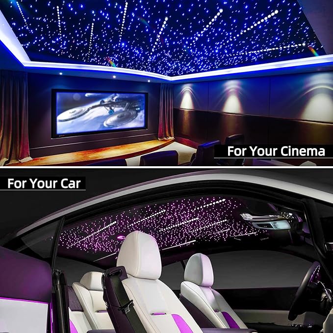 32W Meteor RGBW Twinkle LED Fiber Optic Lights, Bluetooth APP/Remote/Music Control Star Ceiling Light Kit+Adapter+Car Use Plug, Fiber Cable 1000pcs*0.03in*13.1ft with Shooting Stars Kit