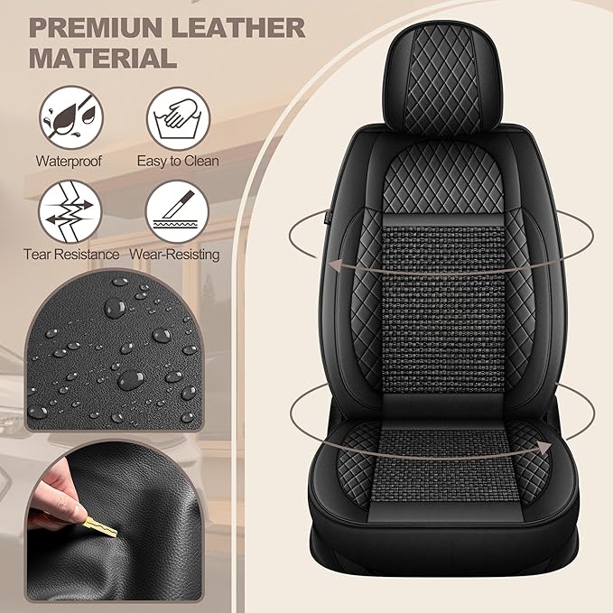 TTX LIGHTING for Honda Accord 2003-2017 Car Seat Covers, Breathable Ice Silk & Leather Seat Protector, Cool & Anti-Sweat for Long Driving, Airbag Compatible, 2 Front Seats (Black)