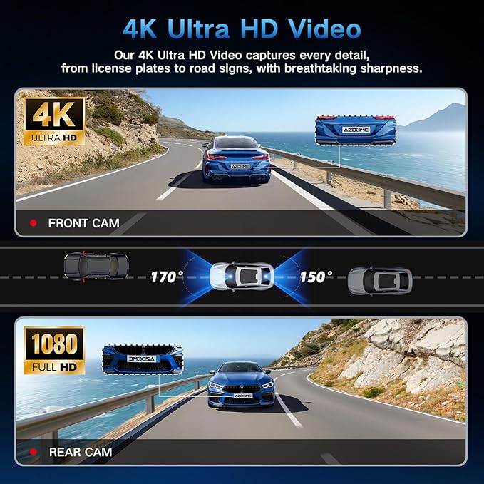 4K Dual Dash Cam Front and Rear, 2 Channel Car Camera with Built-in GPS 5.8GHz WiFi, 3.5" IPS Screen, 64GB Card Included, 170° Wide Angle, Night Vision, 24H Parking Monitor for Cars