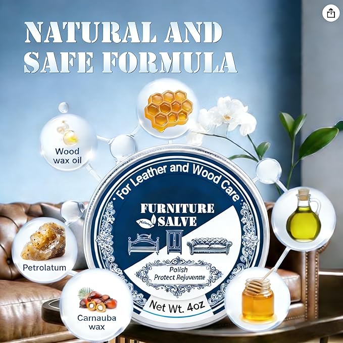 Leather & Furniture Repair Salve with Brush for Leather Wood, Original Leathers Recoloring Balm Wood Cleaner, Wood Polish Wax, Household Upholstery Maintenance Kit for Home, Sofa, Car Seats