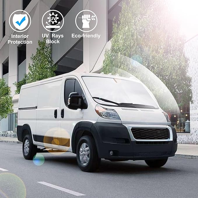 Windshield Sun ShadeCustom Fit 2014-2024 2025 2026 Dodge RAM ProMaster Accessories Full Size Cargo Van Chassis Cab Cutaway Front Window Sunshade Rays Reflector Keeps Car Cooler
