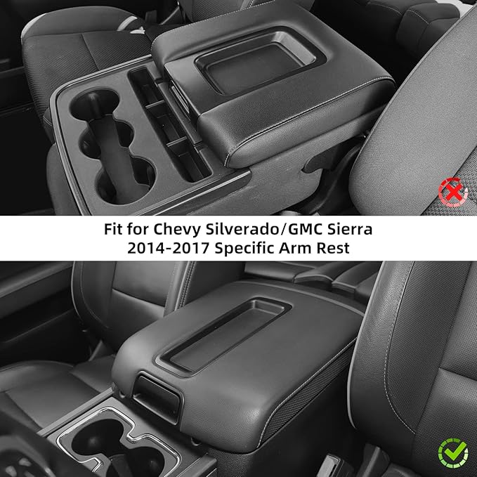 JeCar Center Console Pad PU Leather Armrest Cushion Cover Interior Accessories Compatible with Chevy Silverado/GMC Sierra/Suburban/Tahoe/GMC YUKON 2014-2018, Black