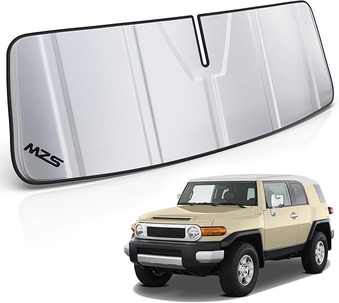 MZS Windshield Sun Shade Compatible with FJ Cruiser 2007-2014, Foldable Car Sun Shade Shield with Storage Pouch, Front Window Visor Sunshade Accessories for Interior Protector