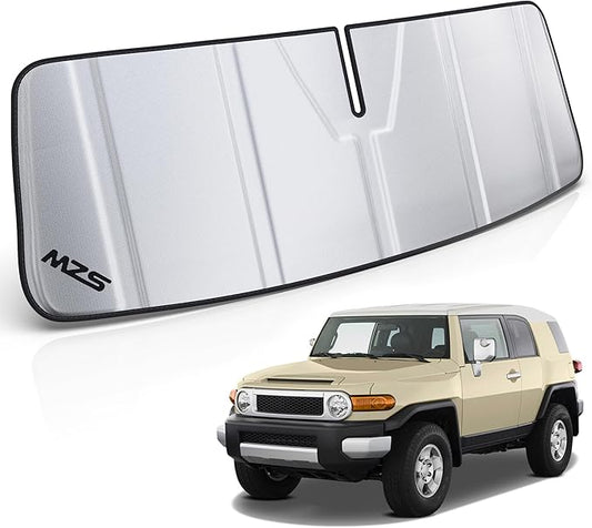 MZS Windshield Sun Shade Compatible with FJ Cruiser 2007-2014, Foldable Car Sun Shade Shield with Storage Pouch, Front Window Visor Sunshade Accessories for Interior Protector
