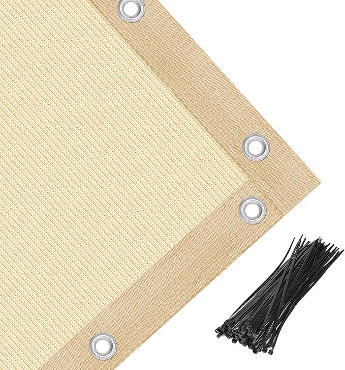 Amagenix 90% Pergola Shade Cover 6' X 11' Sun Shade Cloth with Grommets for Outdoor Garden Patio Porch, Commercial Grade 200 GSM - Cable Zip Ties Included (We Customized) GN108, Wheat