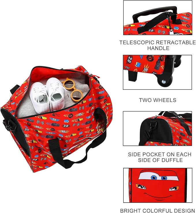 Bioworld Cars Lightning McQueen Kids' 4-Piece Travel Set With Suitcase, Duffle Bag, Toiletries Case, and Luggage Tag