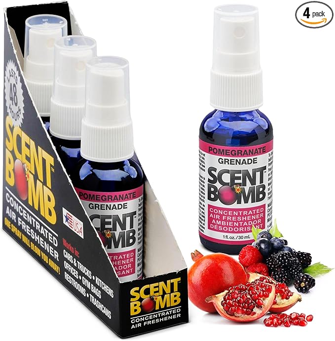Scent Bomb Air Freshener Spray, Long-Lasting Odor Eliminator - Effective Deodorizer for Home & Car, Fresh Room Spray for Kitchen, Bathroom & Smell Neutralizer - 1 oz Pack of 4, Pomegranate Scent