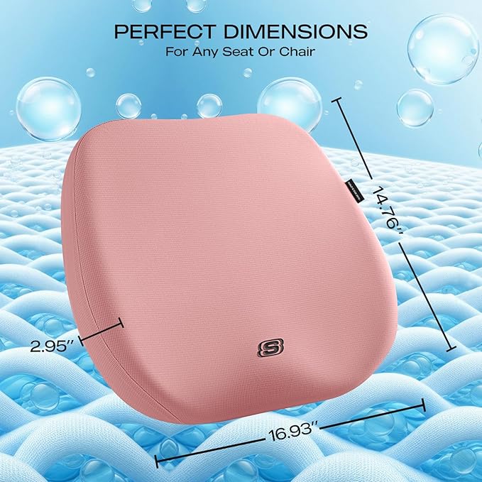 Skechers Seat Cushion Premium Gel & Memory Foam-Office Chair Cushion for Tailbone Pain Relief,Butt Pillow for Office Chair,Car seat Cushion,Long Sitting Office Workers,and Car Drivers,Pink