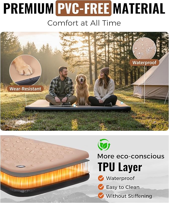 KingCamp FLEXIREST 8.0 Inflatable Sleeping Pad for Camping, High-Support Drop Stitch Camping Mattress with 1100lbs Capacity, PVC-Free Camping Mat for Tent Car Glamping Outdoor Travel, 79 * 55 * 3.15