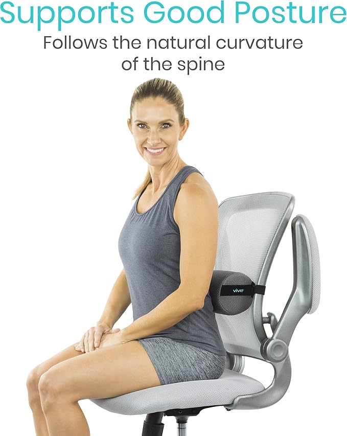 Vive Lumbar Roll Pillow for Lower Back Pain - Low Back Support Cushion for Office Chair, Car, Driving, Desk Computer - Ergonomic Portable Cervical Bolster for Thoracic Low Rest Posture Corrector(Firm)