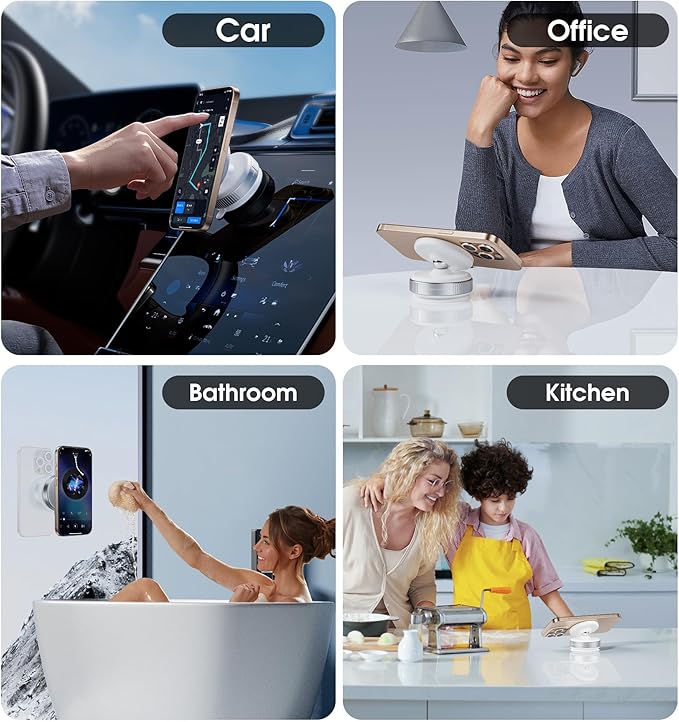 Latest Magnetic Car Phone Holder Ultra Vacuum Suction Cup Phone Mount Magnetic Car Mount Cell Phone Holder for Your Car Accessories for iPhone 15 14 13 12 Android (White)