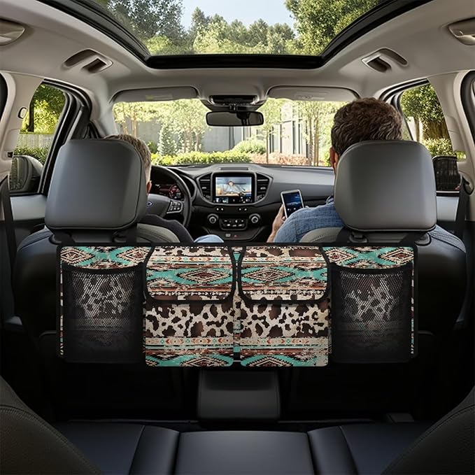 Tribal Car Trunk Organizer and Storage, Waterproof Backseat Hanging Organizer for SUV, Truck, Collapsible Cargo Storage Bag with 4 Pockets, Car Interior Accessories