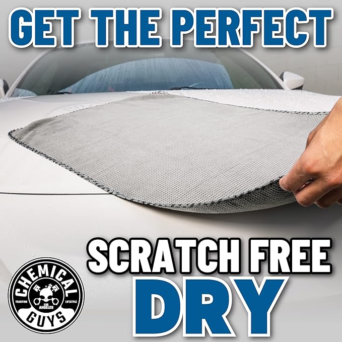 Chemical Guys Waffle Weave Gray Matter Microfiber Drying Towel - 25" x 36", Premium Blend Microfiber Towel with Soft-Banded Edging for Scratch-Free Car Drying, Ultra Absorbent