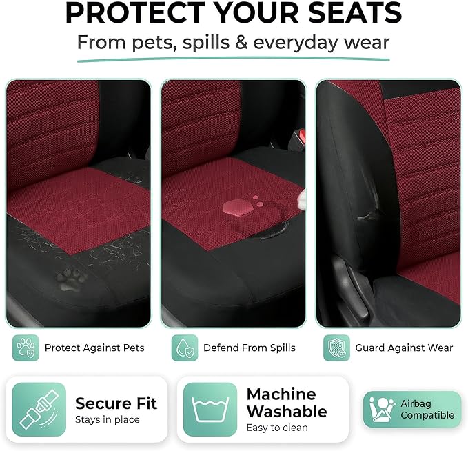 FH Group Automotive Car Seat Covers Front Set Premium 3D Air Mesh Front Seat Covers, Airbag Compatible Universal Fit Interior Accessories for Cars Trucks and SUVs - Burgundy
