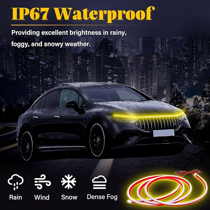 DIBMS 71-inch High-Brightness Car Hood Gap LED Light Strip - Daytime Running Lights Universal Auto Exterior Decor Accessories (Yellow)
