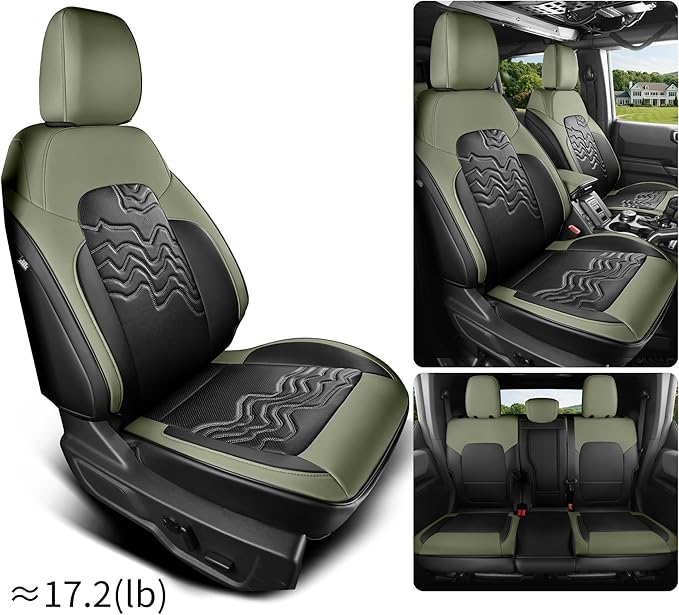 Red Rain Ford Car Seat Cover Customized Fit for Ford Bronco Seat Cover 4 Door 2025 2024 2023 2022 2021 Black and Green Seat Protector (Bronco 4Door-Black+Avocado Green)