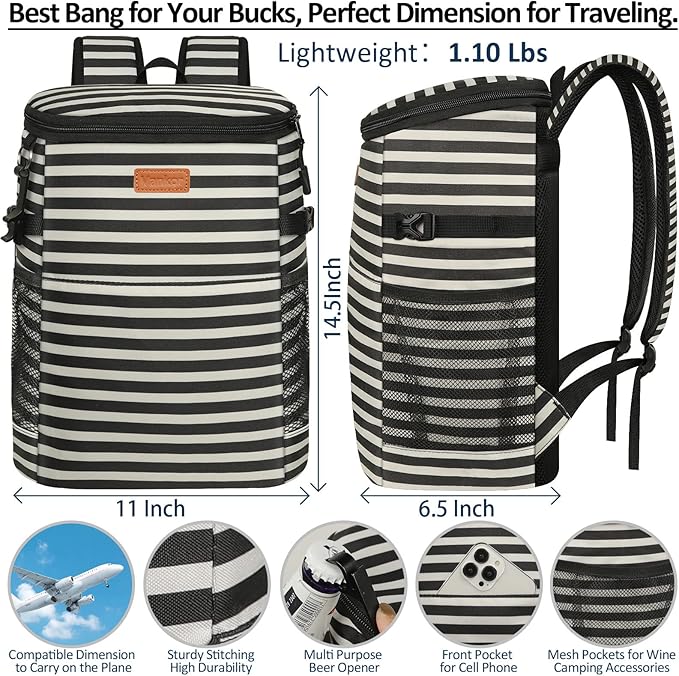 Camping Cooler Backpack 30 45 Cans, Soft Backpack Coolers Insulated Leak Proof Travel Cooler Bag Waterproof Lunch Picnic Beach Work Trip Thermal Bag Drink Beverage Beer Bag Cooler