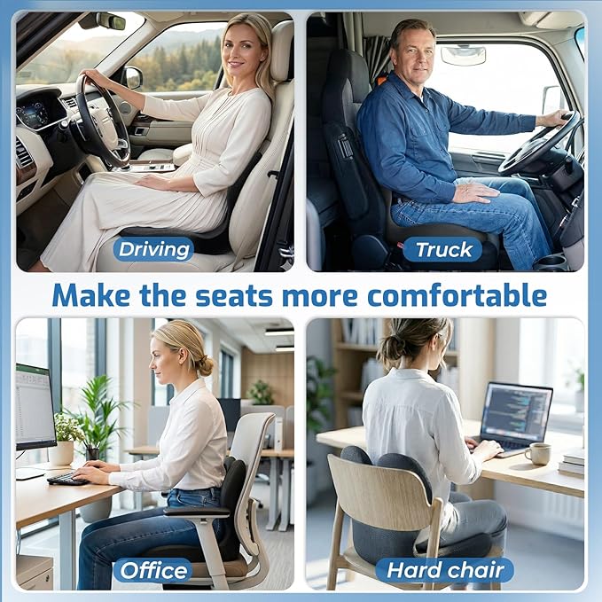 Ergonomic Seat Cushion,Office Chair Cushion with Lumbar Support Pillow,Memory Foam Car Seat Cushions,Designed for Sciatica, Tailbone,Back Pain,Back Cushion for Office,Car,Home Desk Chair