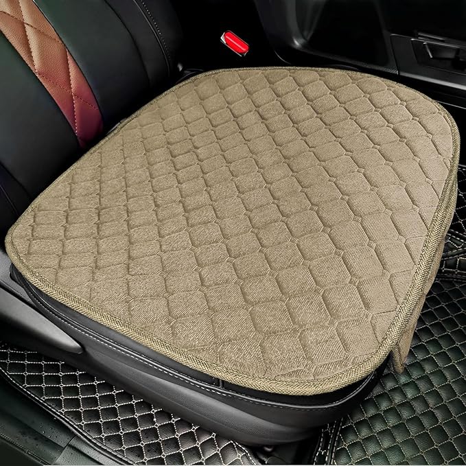 surpassme Comfortable Car Seat Covers Universal Front Seat Covers for Car Accessories with Storage Pockets, Padded Car Interior Covers for Automotive, SUV, Truck, and Van(Khaki)