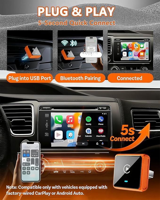 Mini Wireless CarPlay Adapter for iPhone & Android, 2-in-1 Upgraded CarPlay Wireless Adapter, 2026 WIFI6 Plug & Play Car Play Adapter, Zero Delay Fast Stable Auto-Connect, Bluetooth 5.3 USBA&C Port