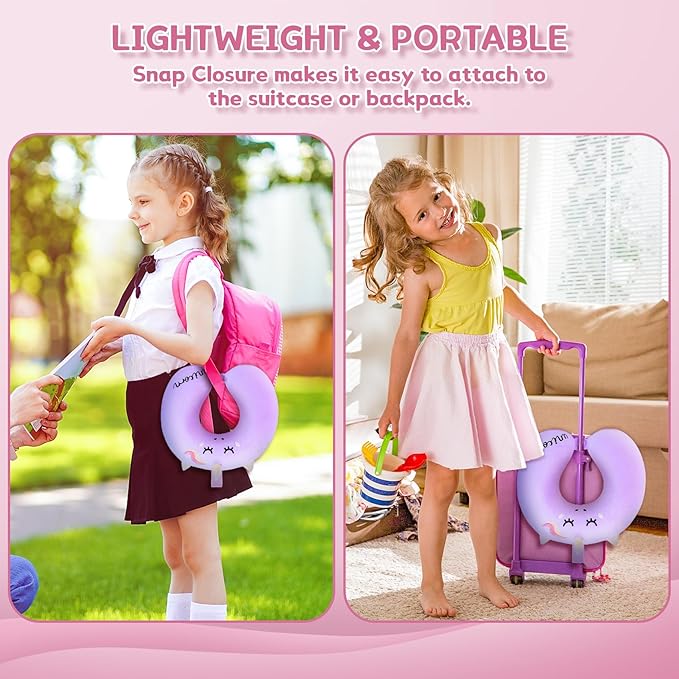 Kids Neck Pillow for Traveling, Unicorn Kids Travel Pillow with Eye Mask, Toddler Travel Essentials for Road Trip Airplane Flight Car Seat, Cute Cartoon Headrest Memory Foam Pillows Gift for Girl Boy