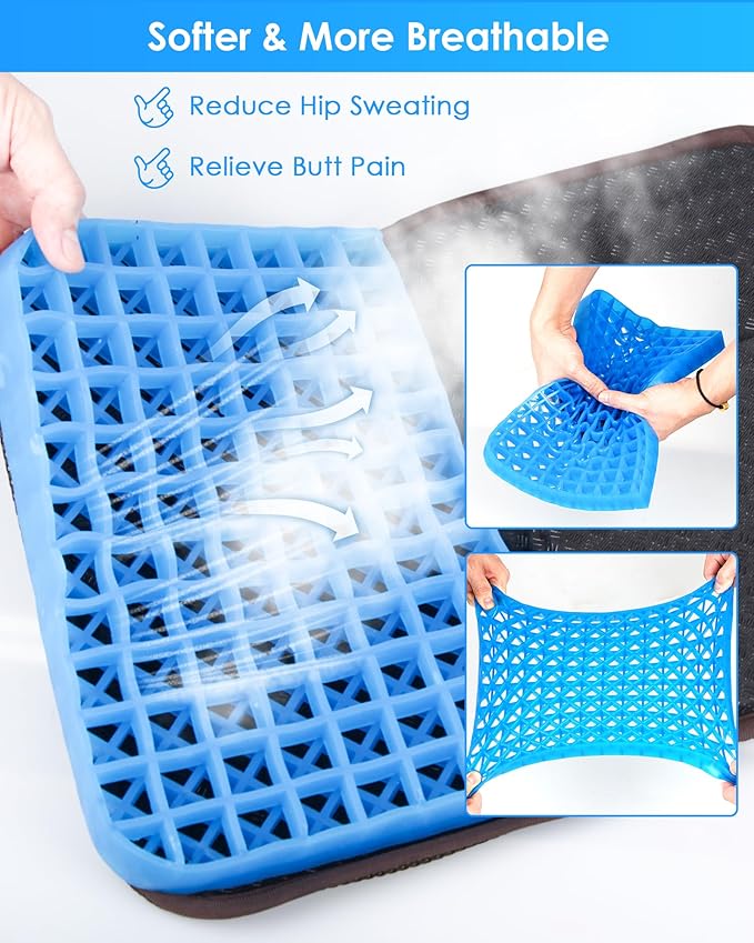 Gel Seat Cushion, Portable Travel Cushion for Long Sitting, Thick & Foldable, 14.5" x 10.5" Large Size Chair Seat Cushion for Office Chair Car Wheelchair, Relief Sciatica Coccyx Pain