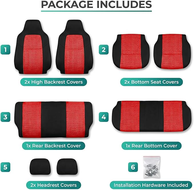 FH Group Automotive Full Car Seat Covers for SUV, Trucks, Sedan and More - Universal Fit Front High Back & Rear Solid Bench Design Interior Accessories - 3D Air Mesh Fabric Center Panel - Red