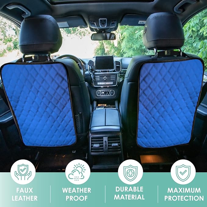 FH Group Faux Leather Seat Back Kick Protectors – 2 Pack Diamond Stitched Back Seat Protector for Driver and Passenger Seat, Waterproof, Easy to Clean