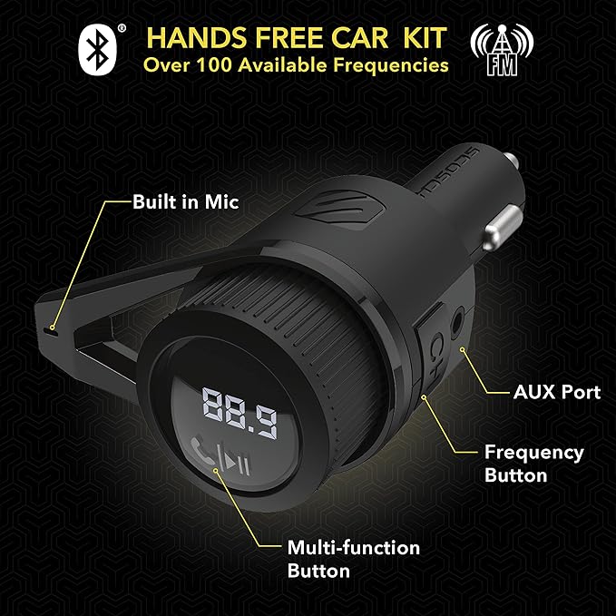 Scosche BTFM5 Bluetooth Hands-Free Car Kit with Digital FM Transmitter and Dual 12W USB Charging Ports For Vehicles