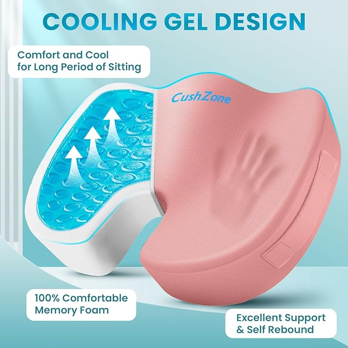 Office Chair Seat Cushion, Cooling Gel Enhanced Memory Foam Cushion for Long Sitting - Back, Sciatica, Coccyx, Tailbone Pain Relief Pillow - for Office, Gaming, Car, Wheelchair - Pink, X-Large