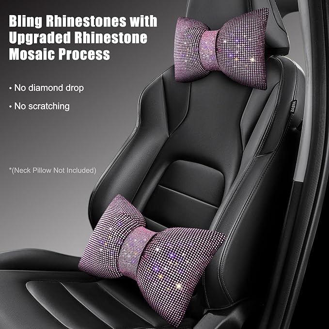 surpassme Rhinestone Lumbar Support Pillow for Car, Bling Back Support Pillow/Cushion Car Accessories for Women(Pink)