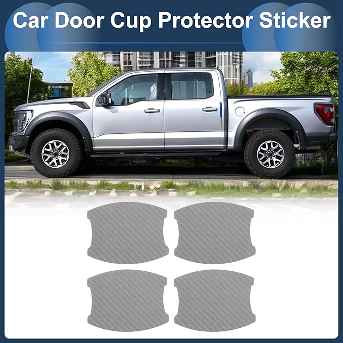 3D Car Door Handle Scratch Protector, 68x85mm Removable Magnetic Car Door Handle Protective Film Grey, 4 Pcs