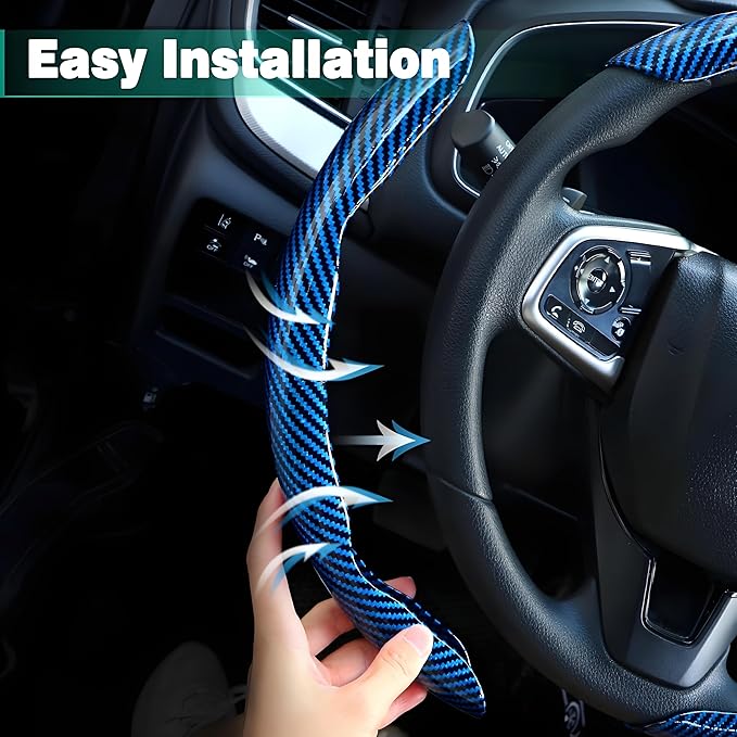 3 Pcs Carbon Fiber Car Steering Wheel Cover, Anti-Skid & Scratch-Proof,Segmented, Butterfly Thin Steering Wheel Cover Men/Women Universal Fit 14.5"-16" Wheel Covers for Cars/Truck/SUV